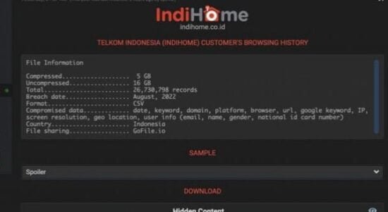 data indihome bocor